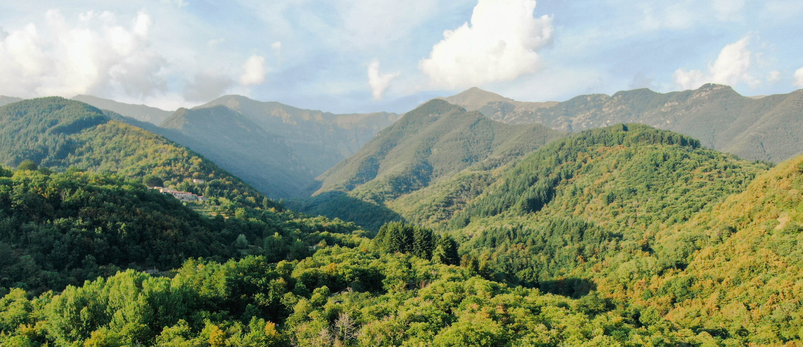 Vista aerea di una vallata di montagna